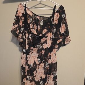 Torrid Black and Pink Floral Skull Top